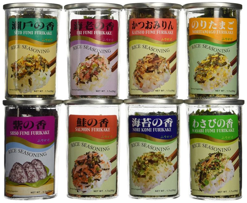 Furikake is actually a rice seasoning made of a mix of shredded nori, dried wasabi, and other dried ingredients. You can purchase them in spice-sized glass jars from Asian markets. I buy the JFC brand I like the flavors they offer and they're easy to find. You can also make your own at home from various recipes.