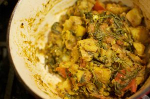 Potato arugula curry or potato and spinach curry (saag aloo)