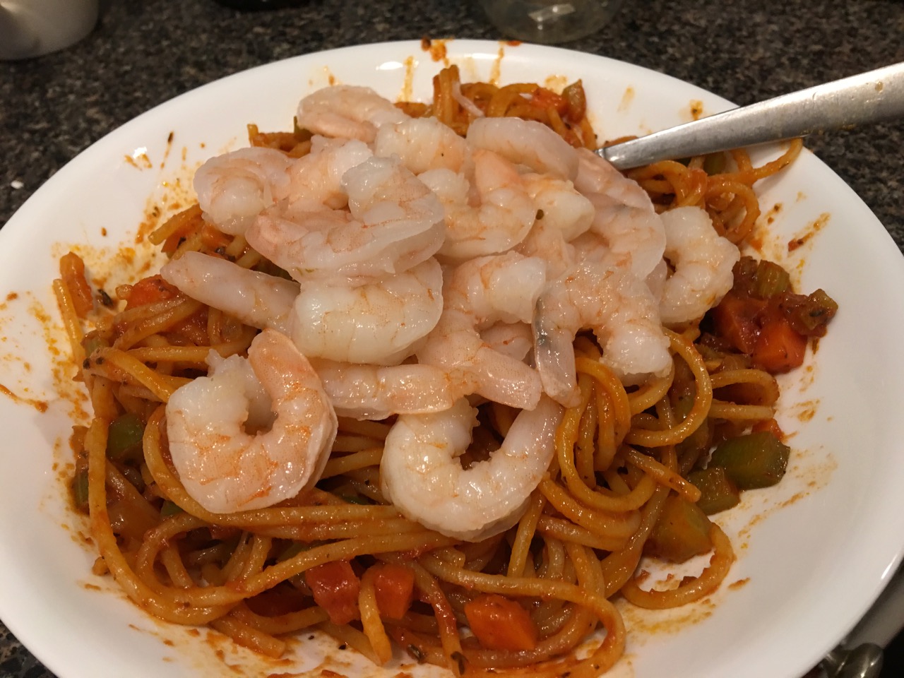 Creole Spaghetti with Cooked Shrimp